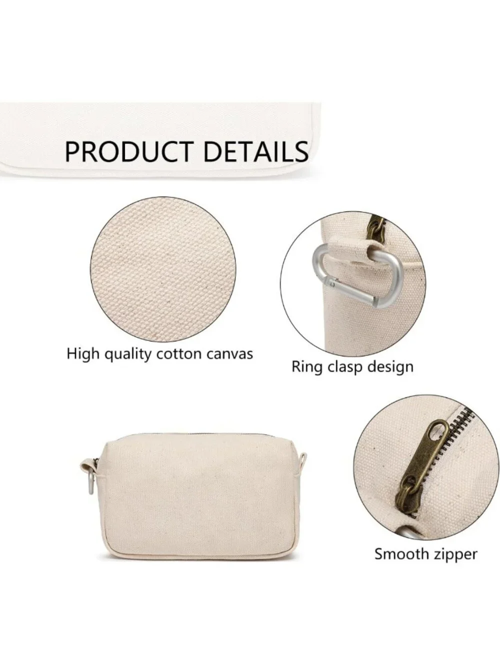 Stylish Travel Makeup Bag with Ring Clasp, Wristlet Organizer - Beige Cosmetic